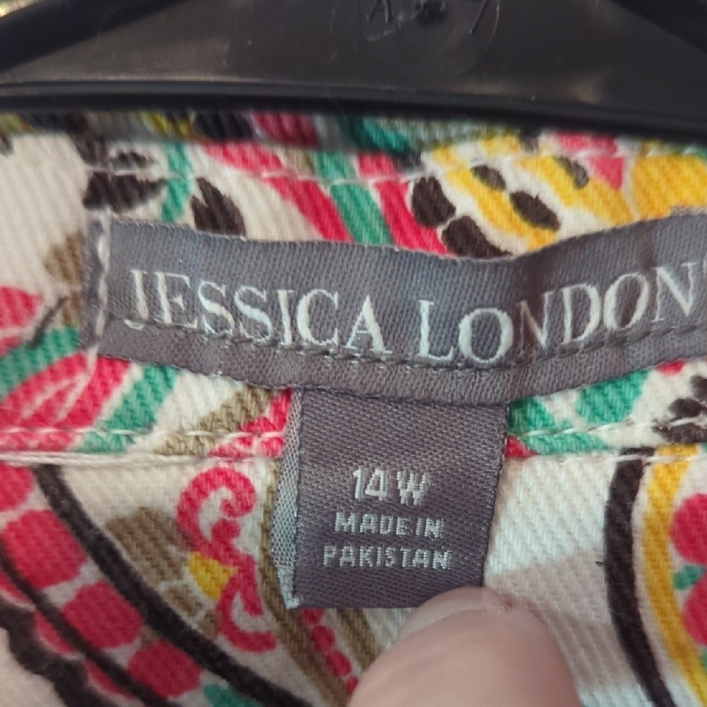 Jessica London White Multi Paisley Jean Jacket 14W - Picture 3 of 12